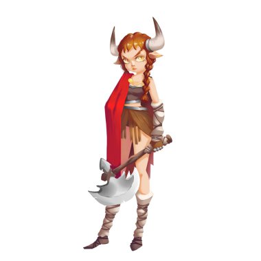 Karakter serisi serin: Yabani yabani Viking kız beyaz arka plan üzerinde izole savaşçı