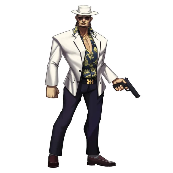 Cool tekens serie: Maffia Gangster Cowboy Man met geweer geïsoleerd op witte achtergrond — Stockfoto