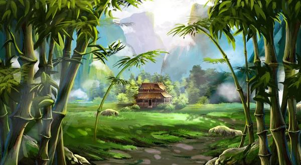 Bambu ormanı. Dağ evi. 