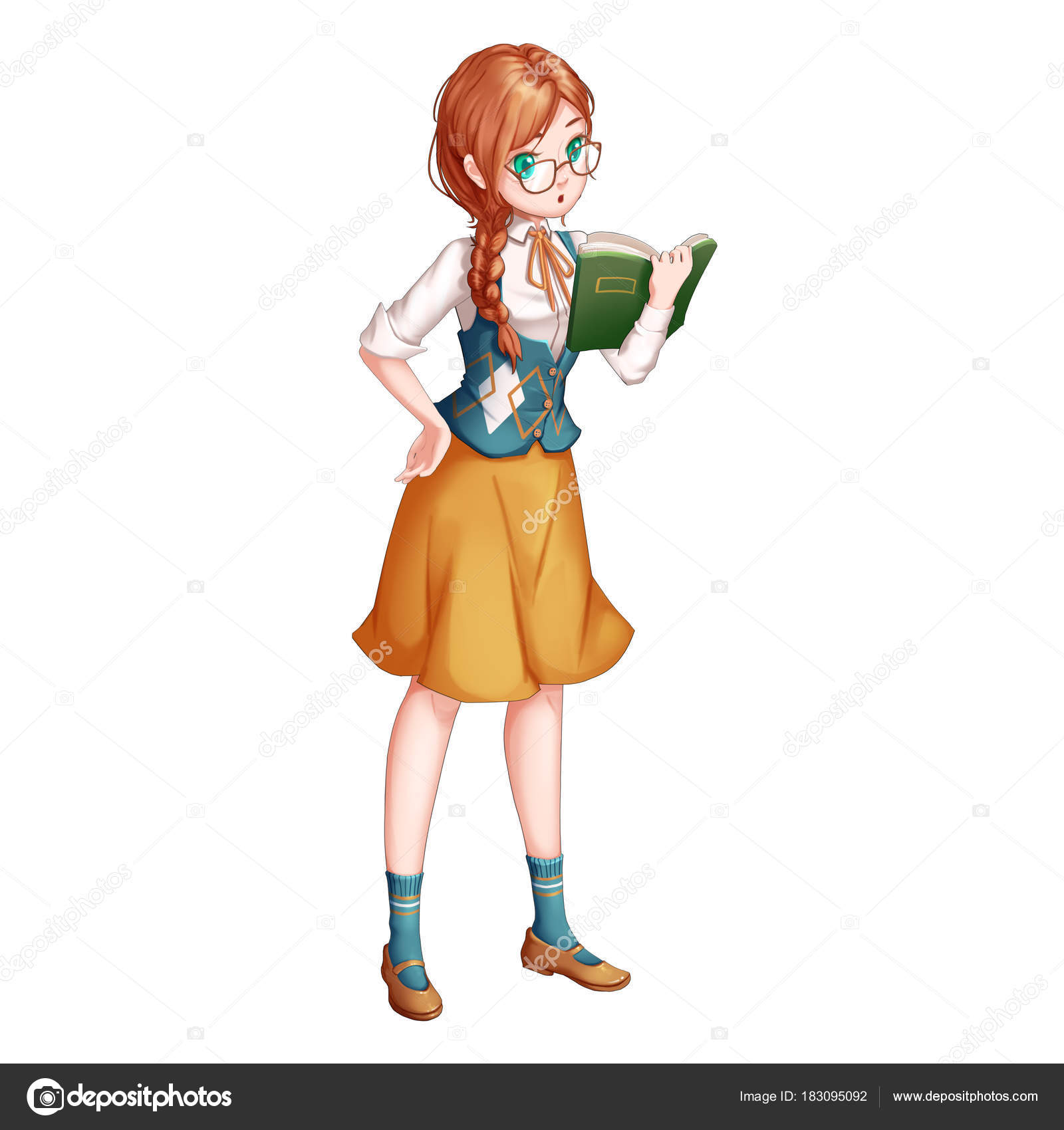 Anime Girl Digital Art Stock Illustration