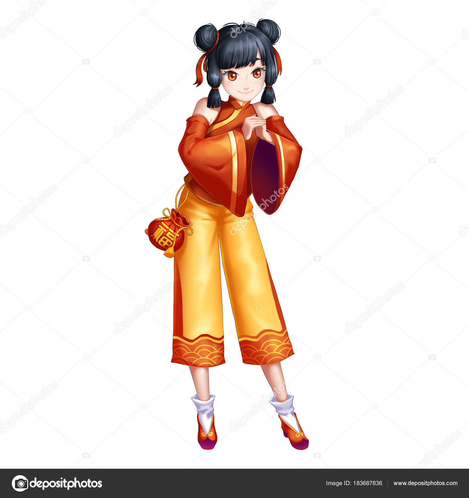 Happy New Year Chinese Traditional Girl Anime Cartoon Style Video