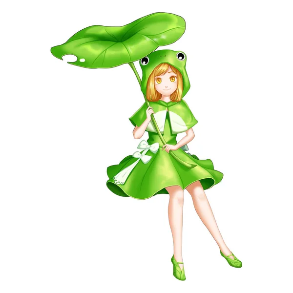 Žabí Dívka Anime Kreslený Styl Video Hry Digitální Kresby Ilustrace — Stock fotografie