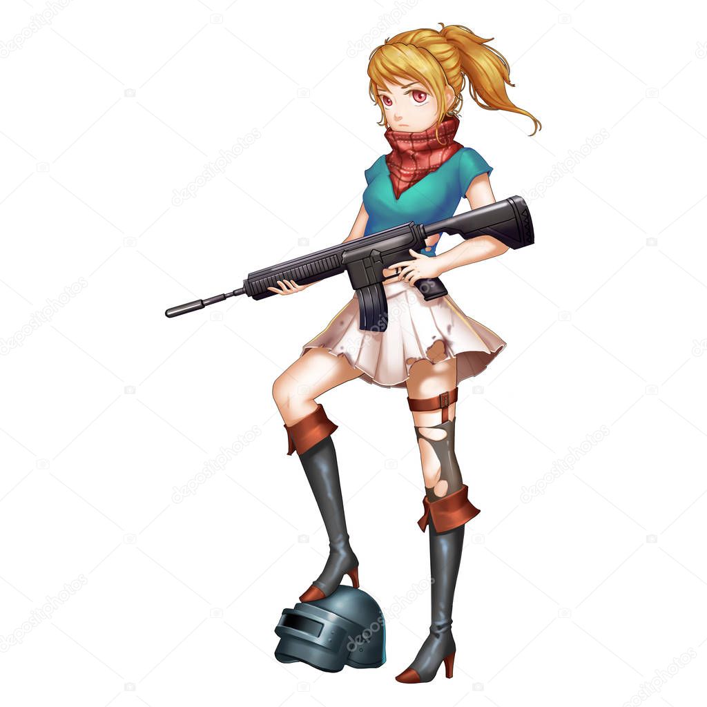 Chica Campo Batalla Con Anime Estilo Dibujos Animados Capitana Acorazado —  Foto de stock © NextMars #185588022, image size:1024x1024