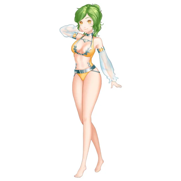 Scifi Beach Girl Con Anime Cartoon Style Ella Una Super —  Fotos de Stock