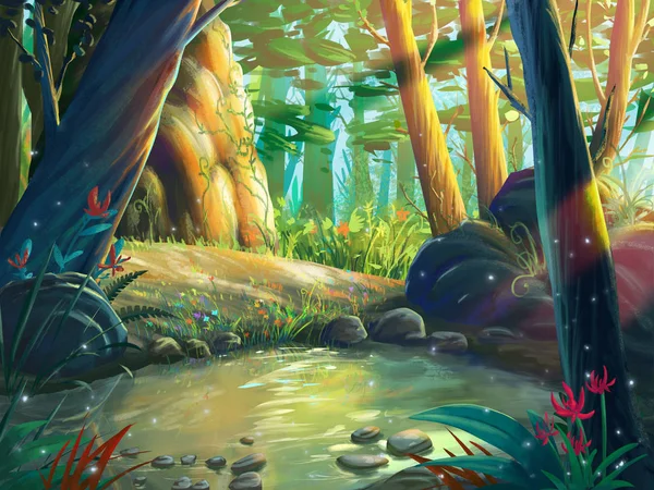 自然森林公園 小説の背景 コンセプト アート リアルなイラスト 自然森林公園 小説の背景 コンセプト アート リアルなイラスト