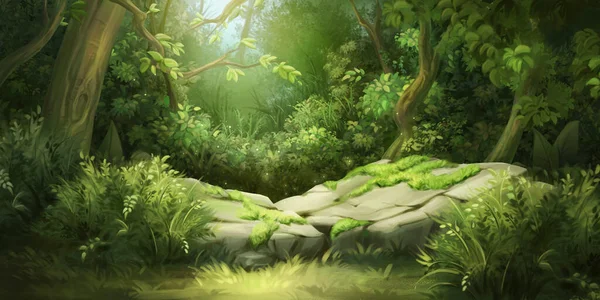 Deep Forest Fantasy Backdrop Concept Art Realistic Illustration Video Game — Stock Photo, Image