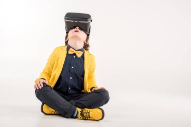 Kid in virtual reality headset  clipart