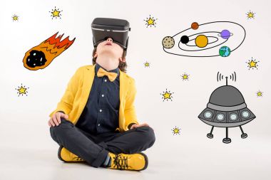 boy dreaming about space traveling  clipart