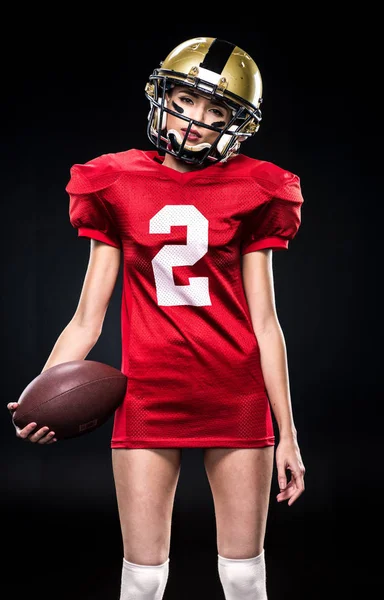 Female football player in helmet — Stock Photo, Image