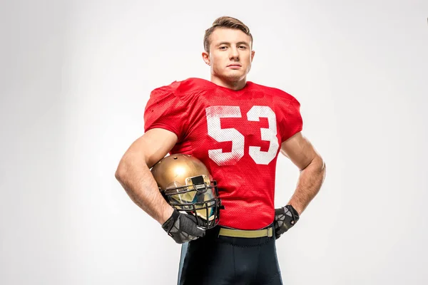 Football player holding helmet — Stock Photo, Image