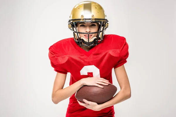 Beautiful female american football player — Stock Photo, Image