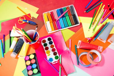 Colorful school supplies clipart