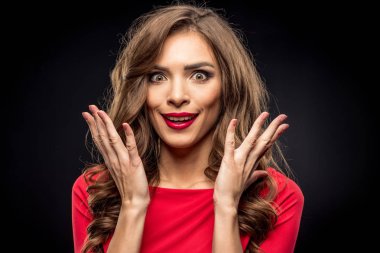 Surprised brunette woman clipart