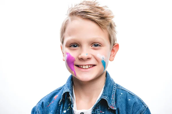 Excited schoolboy artist — Stock Photo, Image