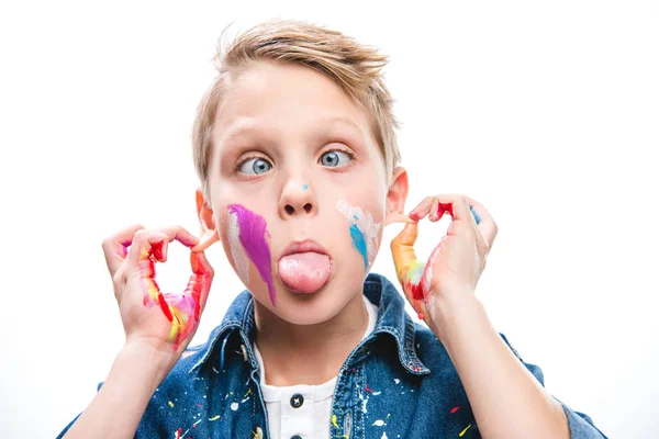 Excited schoolboy artist — Stock Photo, Image