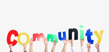 Hands holding community word clipart