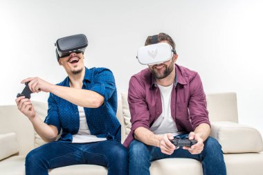 Friends in virtual reality headsets clipart