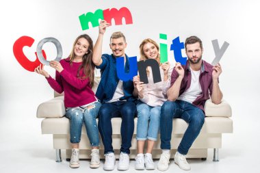 People holding community word  clipart