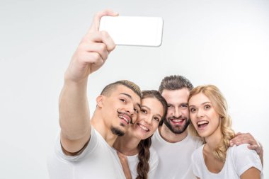 Happy friends taking selfie  clipart