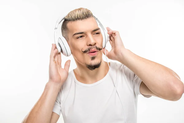 Happy man in headphones — Stock Photo, Image