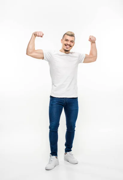 Muž zobrazeno biceps — Stock fotografie