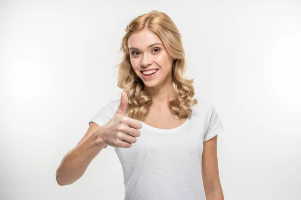 Mujer mostrando pulgar hacia arriba —  Fotos de Stock