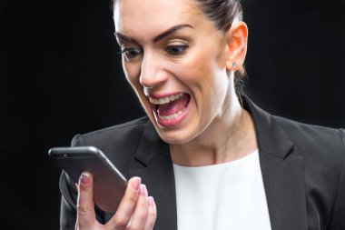 Businesswoman using smartphone clipart