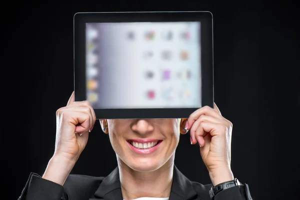 Businesswoman showing digital tablet — Stock Photo, Image