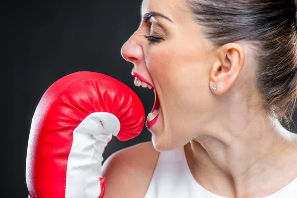 Woman in boxing glove — Stock Photo, Image