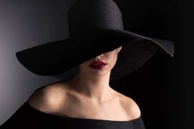 woman in black hat clipart