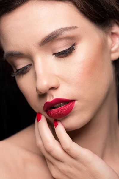 Woman with red lips — Stock Photo, Image