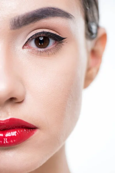 Mujer con jugosos labios rojos — Foto de Stock