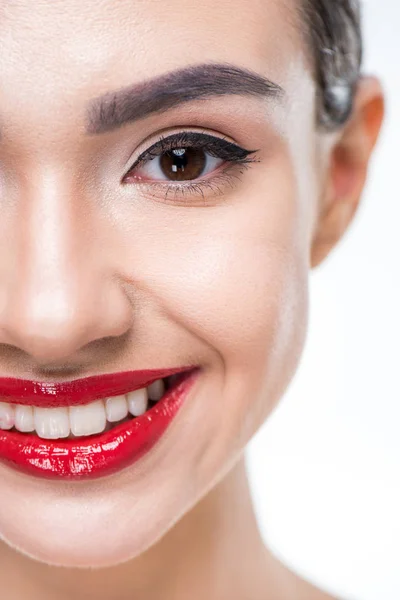 Женщина с сочными красными губами — стоковое фото