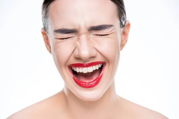 Kvinna med saftiga röda läppar — Stockfoto