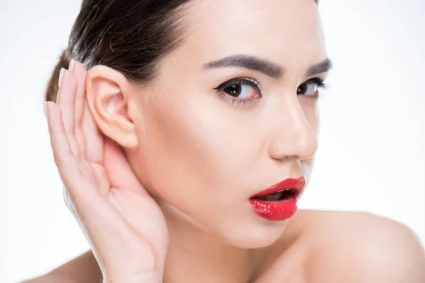 Mujer con labios rojos —  Fotos de Stock