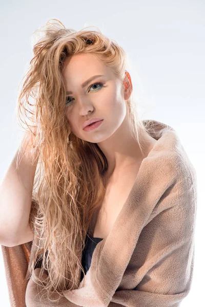 Woman in swimsuit with towel — Stock Photo, Image