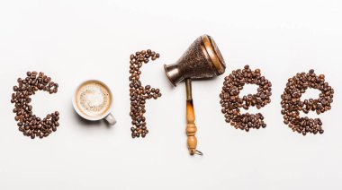 Word coffee of coffee beans clipart