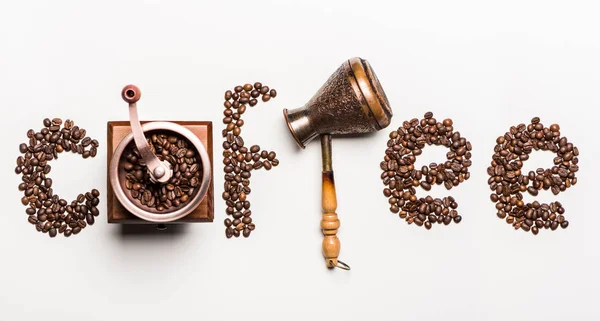 Wort Kaffee aus Kaffeebohnen — Stockfoto