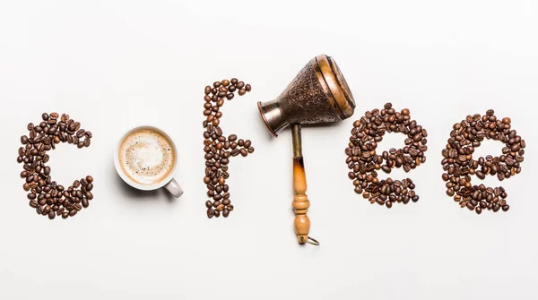 Woord koffie koffiebonen — Stockfoto