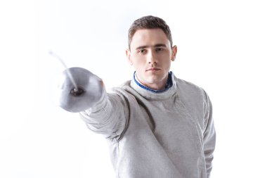 Young man fencing  clipart