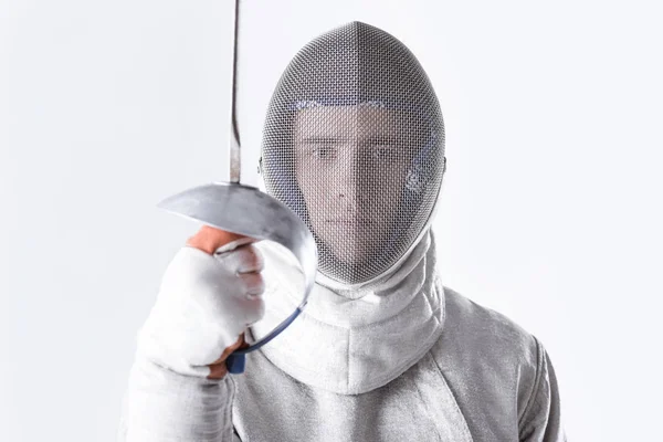 Fencer holding rapier — Stok fotoğraf