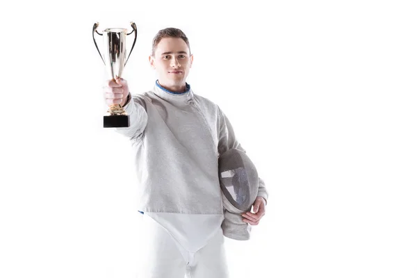 Fencer with champion's goblet — Stock Photo, Image