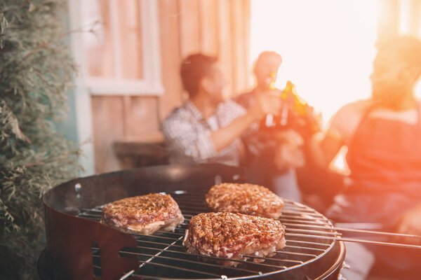 Friends making barbecue Stock Photo