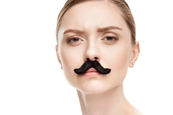 Woman with black mustaches — Stock Photo, Image