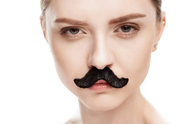 Mulher com bigode preto — Fotografia de Stock