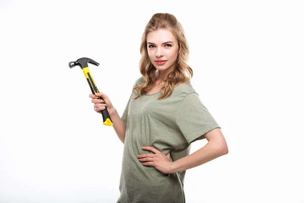 Mujer sosteniendo martillo — Foto de Stock