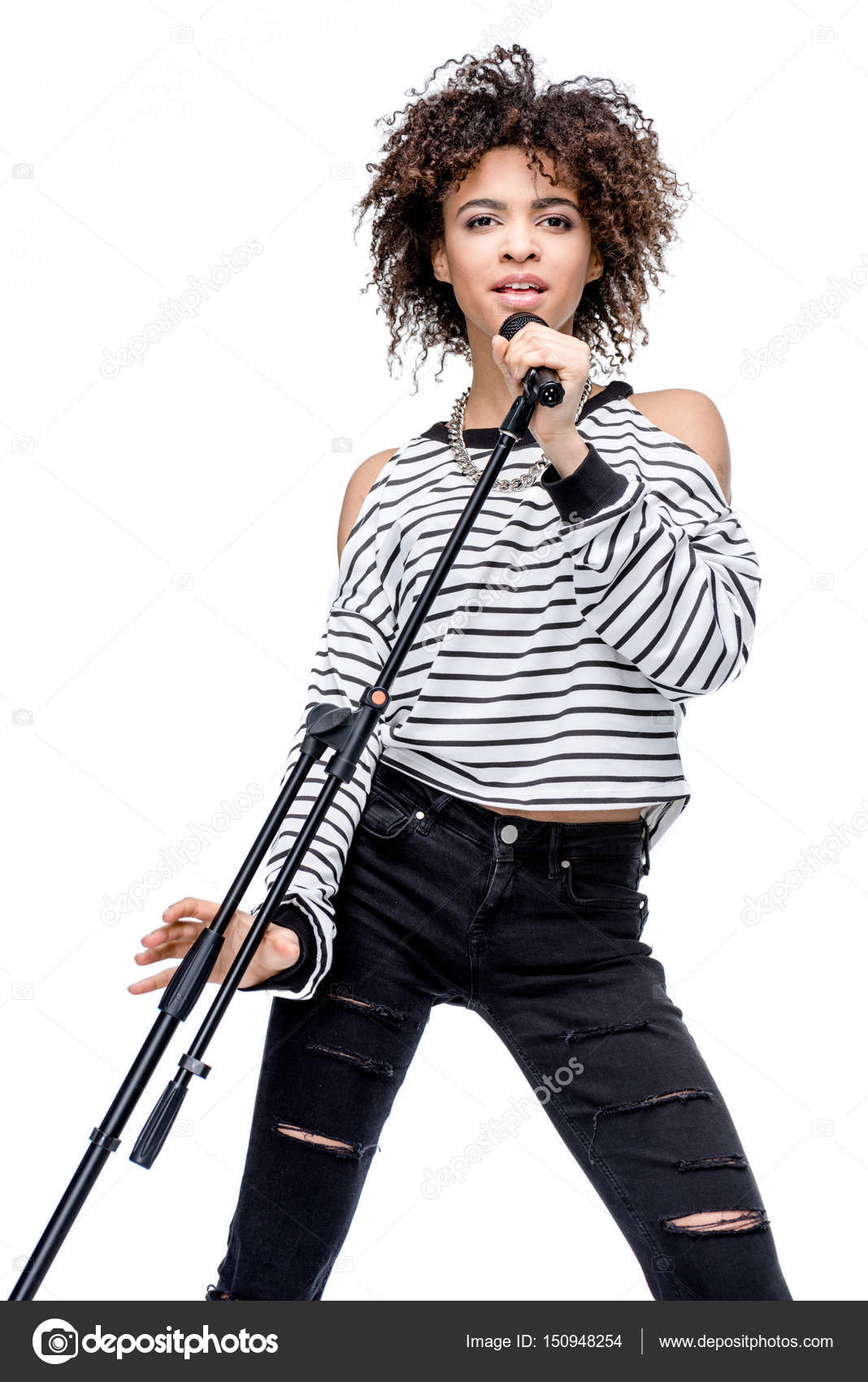 Young singer with microphone — Stock Photo © DmitryPoch #150948254