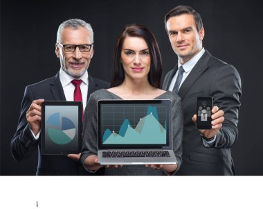 Business people holding digital devices  clipart