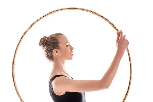 Rhythmic gymnast with hoop — Stock Photo, Image