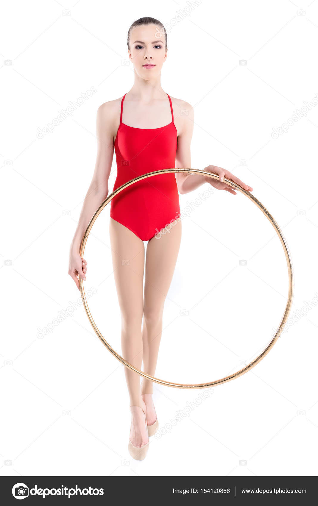 Rhythmic gymnast training with hoop ⬇ Stock Photo, Image by © DmitryPoch 154120866